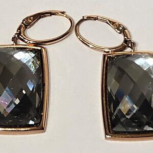 Swarovski Gold Lever Back earrings with Dark Grey Stones